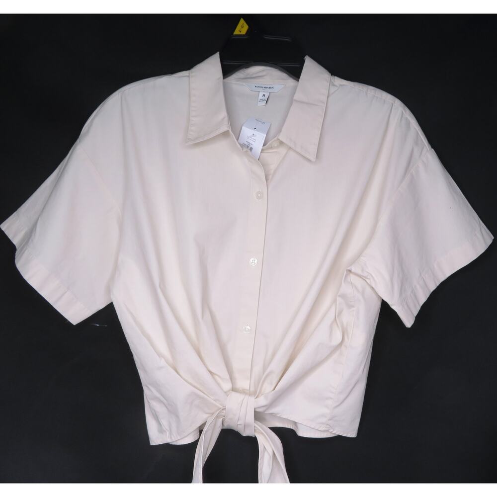 New BANANA Republic Poplin Tie Front Cropped Shirt Women's Sz L